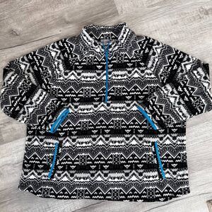 T By Talbots Fleece Womens 3X Black White Aztec Print Half Zip